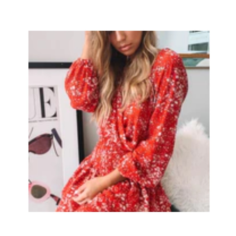 Beginning Boutique Paislee dress in red print